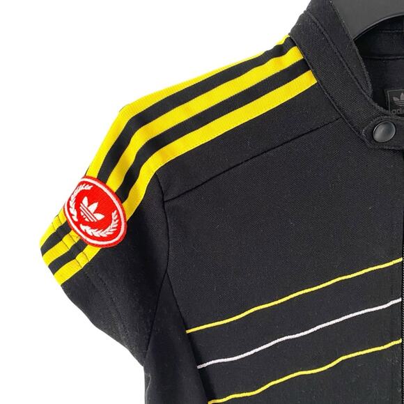 Vintage 90s RARE Adidas Black Zipper Mini Dress Yellow stripe size small - Picture 2 of 7